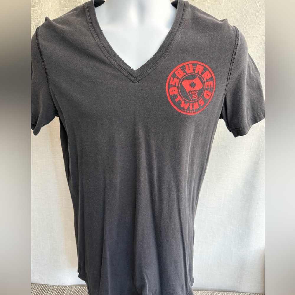 DSQUARED2 Black V-Neck Tee with Red Crest Logo